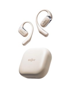 SHOKZ OpenFit Casque Oreilles Libres, écouteurs Bluetooth sans Fil avec Microphone, écouteurs avec Crochet d'oreille, Charge Rapide, 28 Heures d'autonomie, IP54 étanche, Sac de Transport, Beige