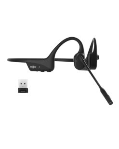 SHOKZ OpenComm2 UC 2025 Upgrade Conduction osseuse avec Adaptateur USB-A, écouteurs Bluetooth Oreilles Libres avec Micro Anti-Bruit, écouteurs sans Fil, 16 Heures d'autonomie, Signet de, Noir